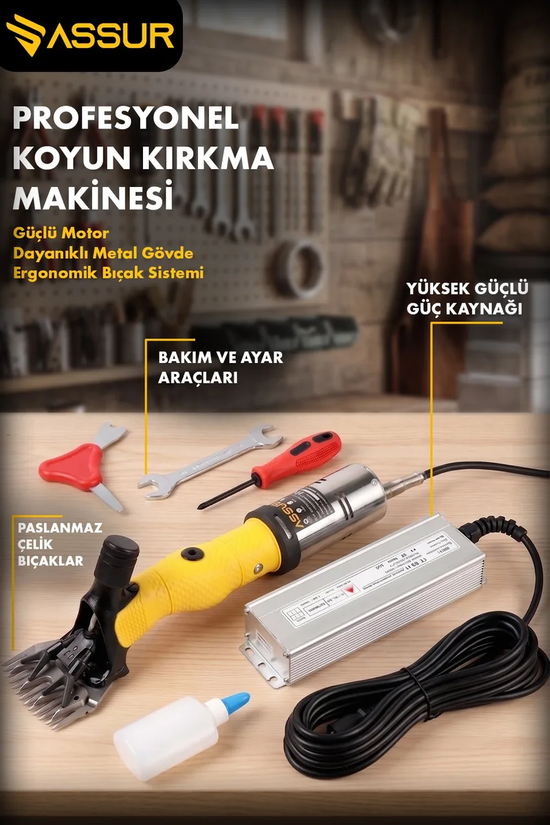 ASSUR 200W Elektrikli Metal Şanzımanlı Çelik Bıçaklı Profesyonel Koyun Keçi Kırkma Makinesi - Görsel 2