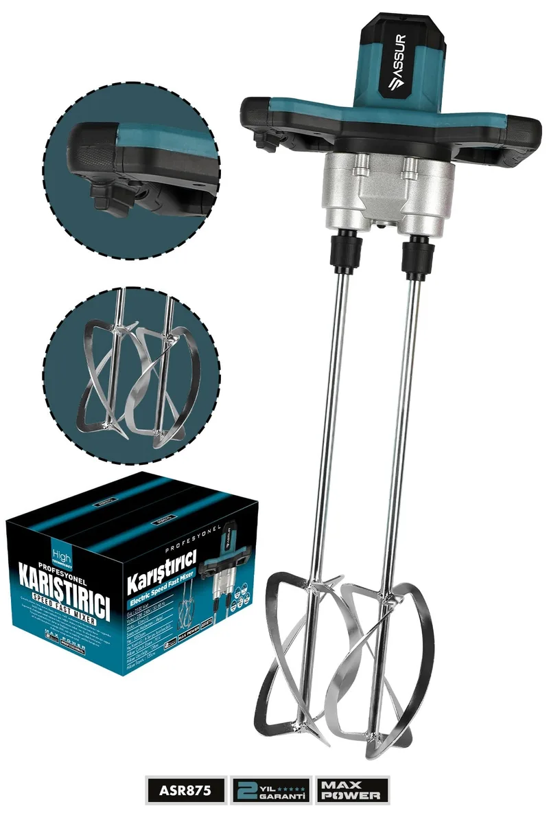 ASSUR 2100W Çift Karıştırıcılı Mikser Harç, Boya Ve Alçı Karıştırma Makinesi