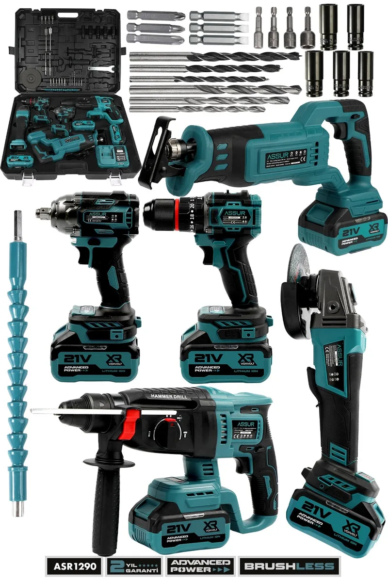 ASSUR 21V Çift Akülü 5'li Set Kırıcı Delici Hilti-Taşlama-Somun Sıkma S.-Tilki Kuyruğu-Matkap