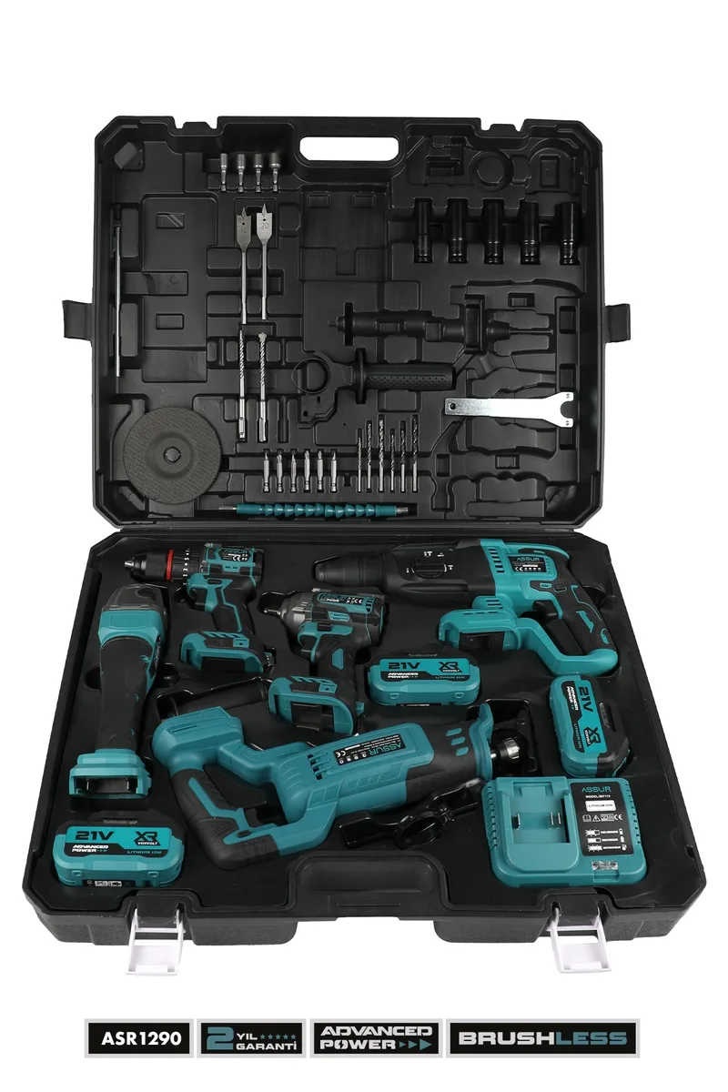 ASSUR 21V Çift Akülü 5'li Set Kırıcı Delici Hilti-Taşlama-Somun Sıkma S.-Tilki Kuyruğu-Matkap - Görsel 4