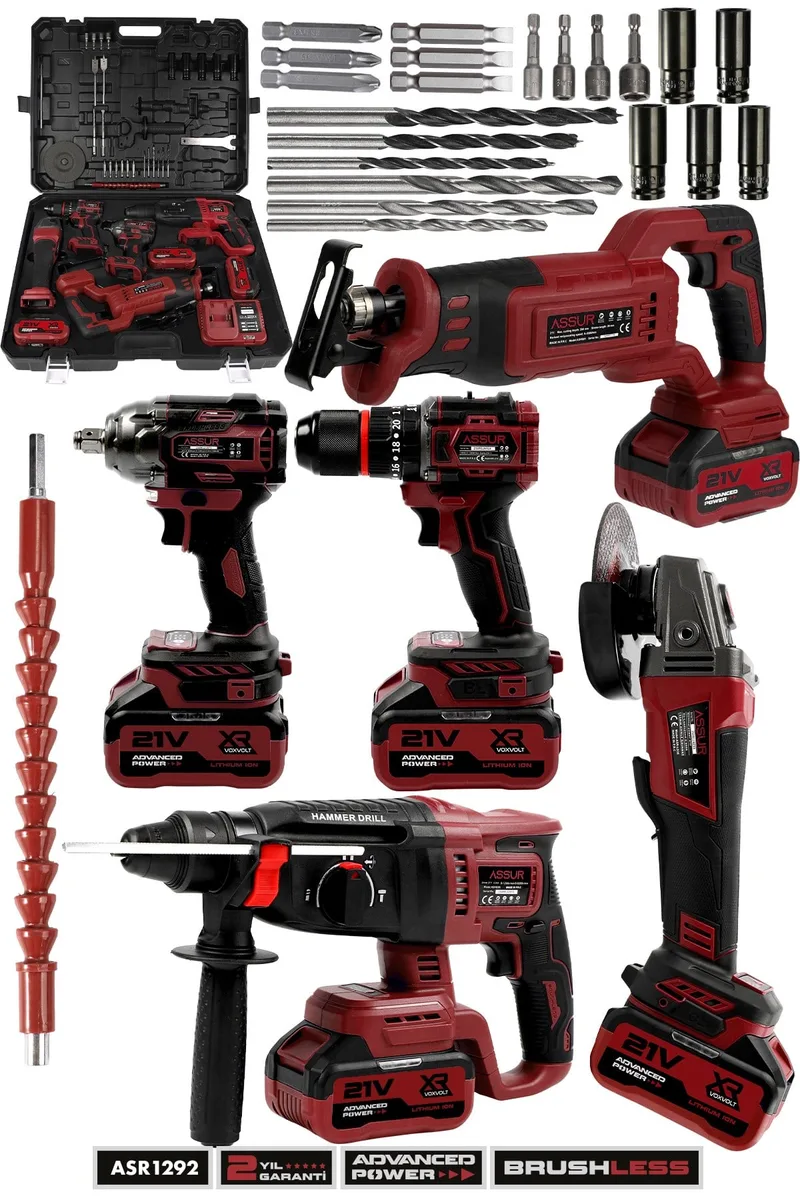 ASSUR 21V Çift Akülü 5'li Set Kırıcı Delici Hilti-Taşlama-Somun Sıkma S.-Tilki Kuyruğu-Matkap - Görsel 5