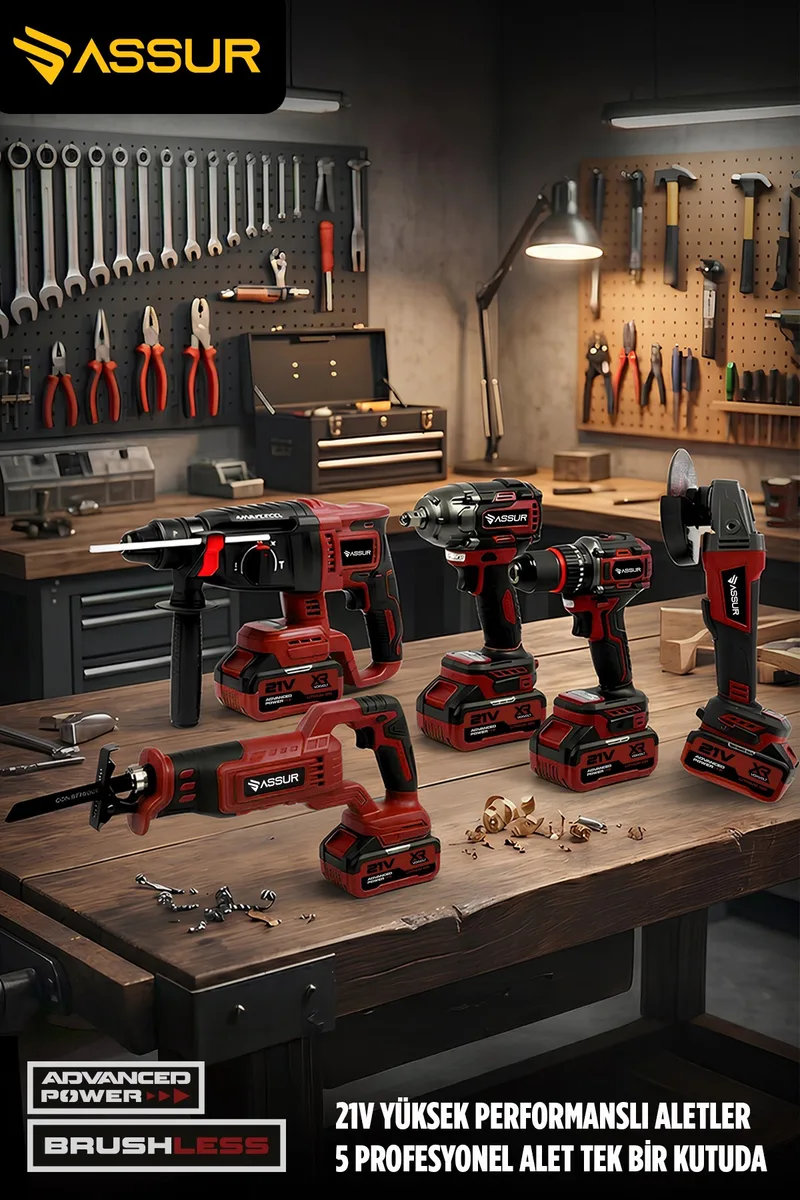 ASSUR 21V Çift Akülü 5'li Set Kırıcı Delici Hilti-Taşlama-Somun Sıkma S.-Tilki Kuyruğu-Matkap - Görsel 6