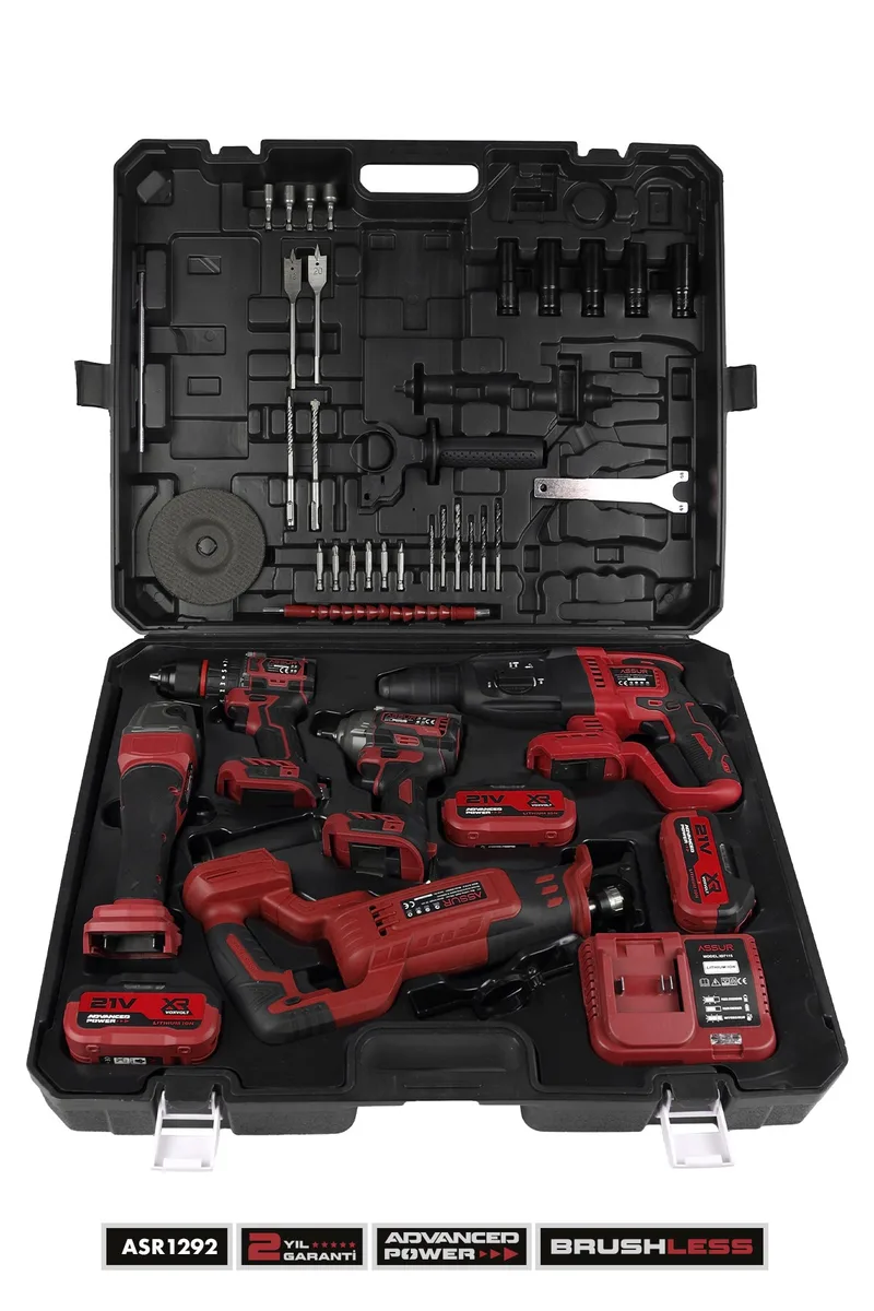 ASSUR 21V Çift Akülü 5'li Set Kırıcı Delici Hilti-Taşlama-Somun Sıkma S.-Tilki Kuyruğu-Matkap - Görsel 8