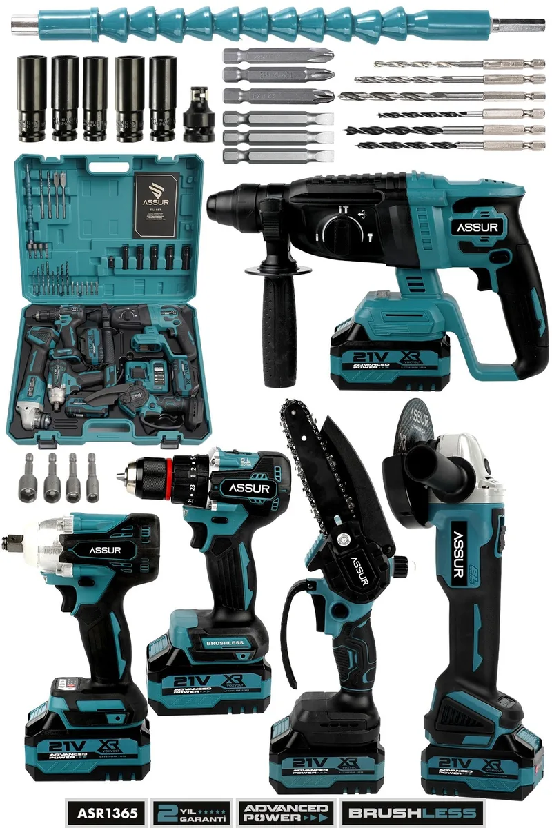ASSUR 21V Darbeli 5'li Set Kırıcı Delici Hilti-Somun Sıkma-Testere-Taşlama-Matkap