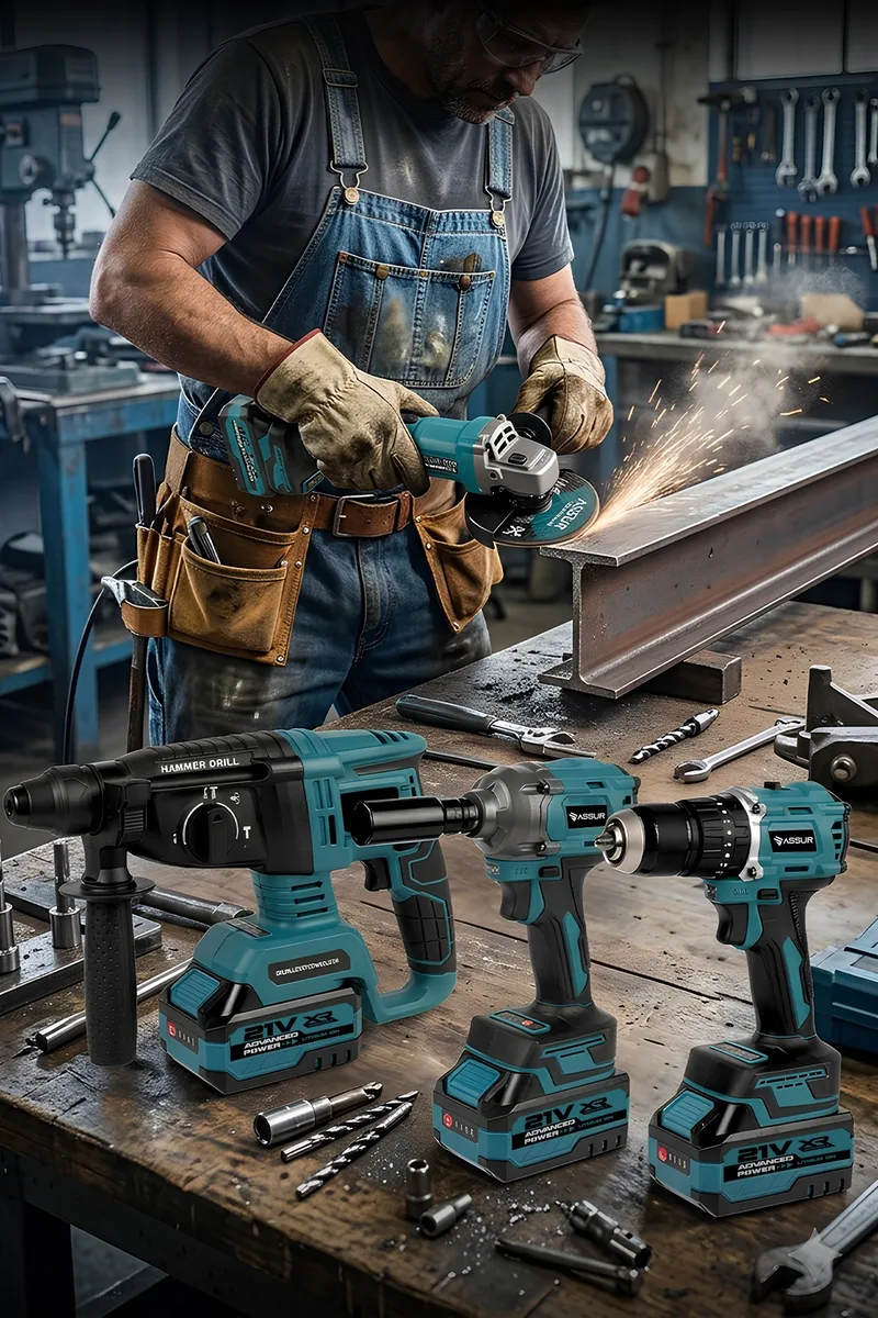 ASSUR 21V Darbeli Kömürsüz Kırıcı Delici Hilti Ve Matkap Ve Somun Sıkma Ve Taşlama 4'lü Set - Görsel 2