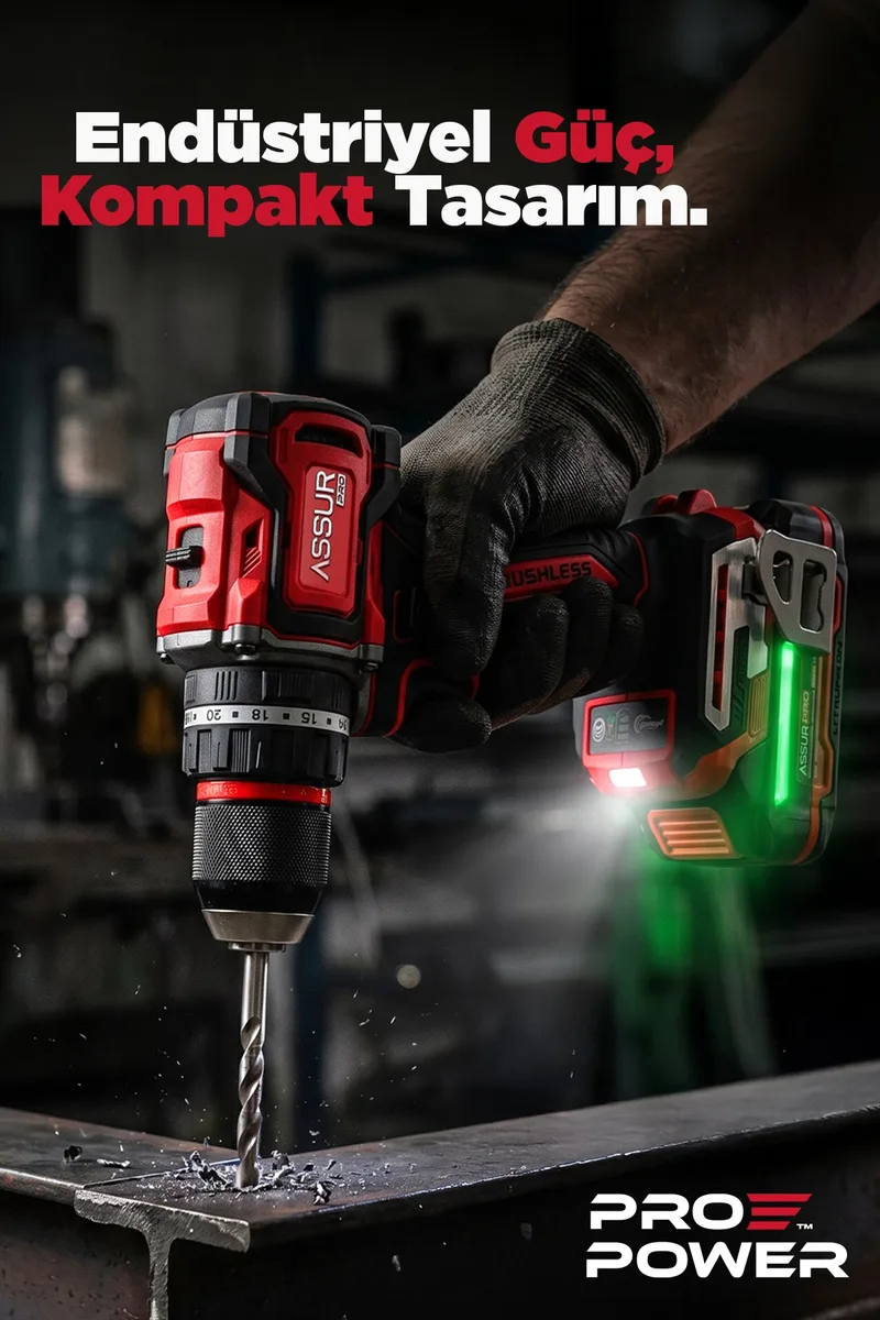 ASSUR 21V Pro Seri Kömürsüz 10mm Mandren Çift Akülü LED Işıklı Taşıma Çantalı Darbeli Matkap - Görsel 3