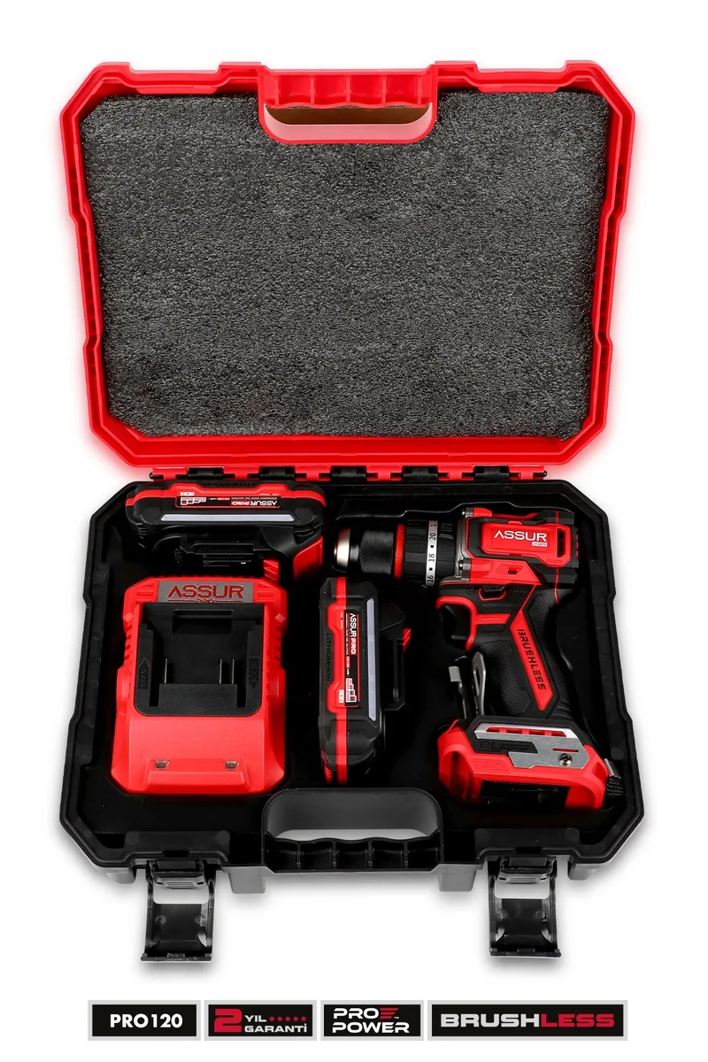 ASSUR 21V Pro Seri Kömürsüz 10mm Mandren Çift Akülü LED Işıklı Taşıma Çantalı Darbeli Matkap - Görsel 4