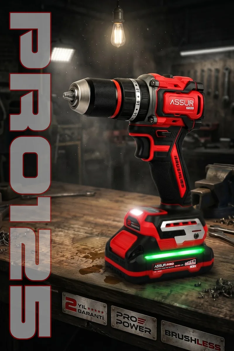 ASSUR 21V Pro Seri Kömürsüz Çift Akülü 13mm Mandren LED Işıklı Taşıma Çantalı Darbeli Matkap - Görsel 3