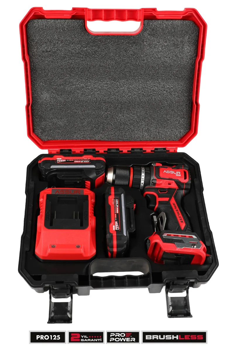 ASSUR 21V Pro Seri Kömürsüz Çift Akülü 13mm Mandren LED Işıklı Taşıma Çantalı Darbeli Matkap - Görsel 4
