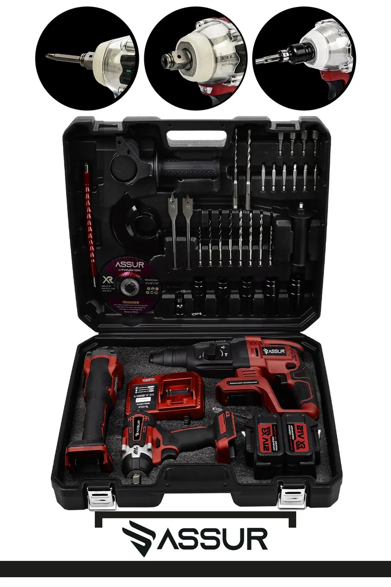 ASSUR 21V Profesyonel Çift Akülü Kırıcı Delici Hilti 2-26mm + Somun Sıkma + Taşlama 3'lü Set - Görsel 4