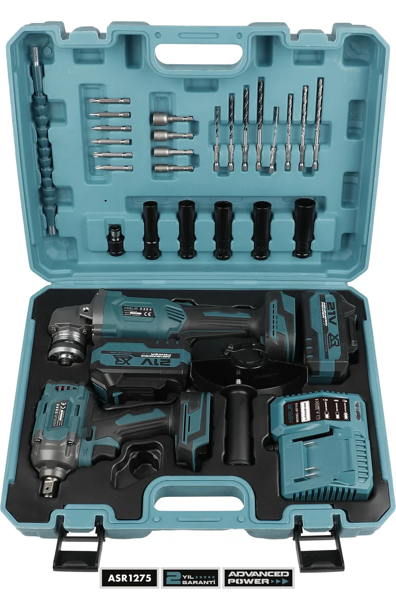 ASSUR 21V Profesyonel Çift Akülü Kömürsüz 125mm Taşlama + Darbeli 450 Nm Tork Somun Sıkma 2'li Set - Görsel 2