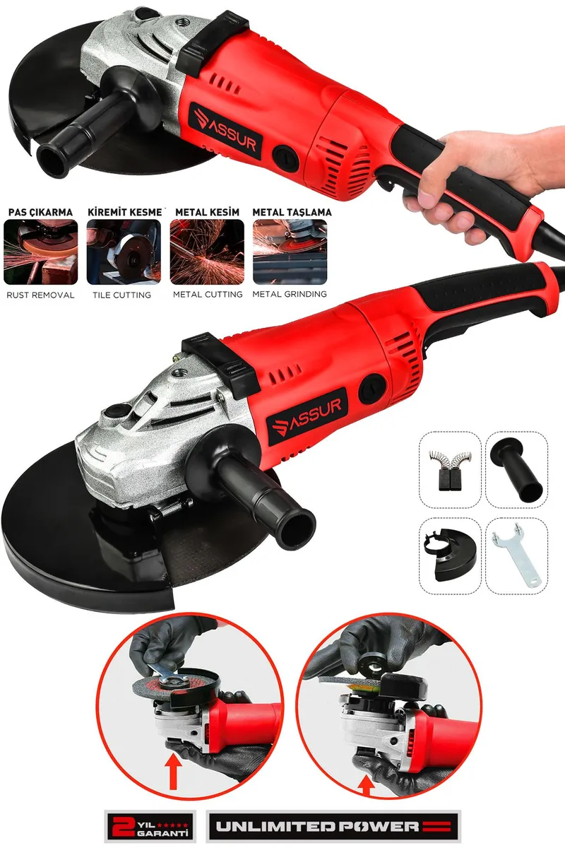 Assur 2200W Metal Şanzıman 230mm Büyük Spiral Taşlama - Görsel 3