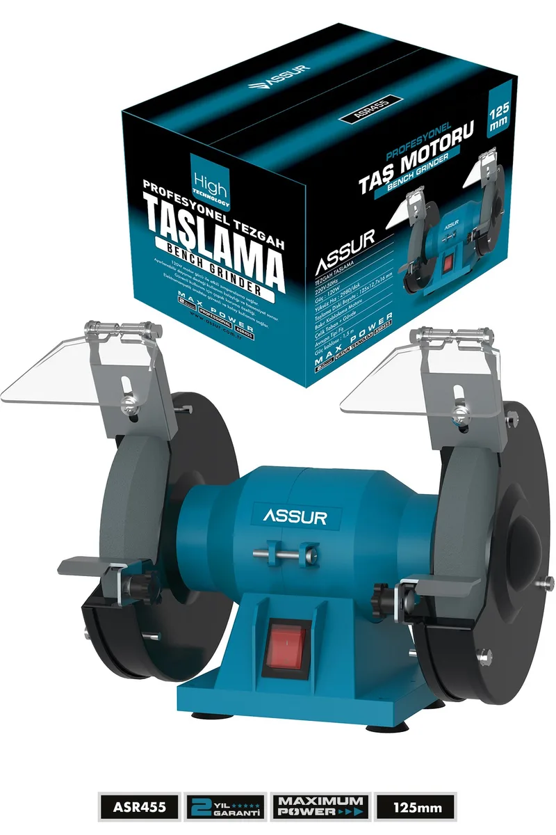 ASSUR 220W 125mm Disk Çapı Zımpara Balta Bıçak Bileme Makinesi Taş Motoru Tezgah Üstü Taşlama