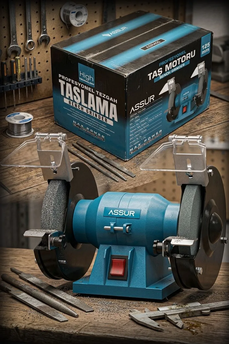 ASSUR 220W 125mm Disk Çapı Zımpara Balta Bıçak Bileme Makinesi Taş Motoru Tezgah Üstü Taşlama - Görsel 3