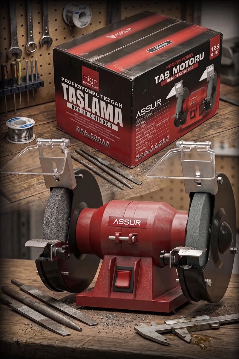 ASSUR 220W 125mm Disk Çapı Zımpara Balta Bıçak Bileme Makinesi Taş Motoru Tezgah Üstü Taşlama - Görsel 6