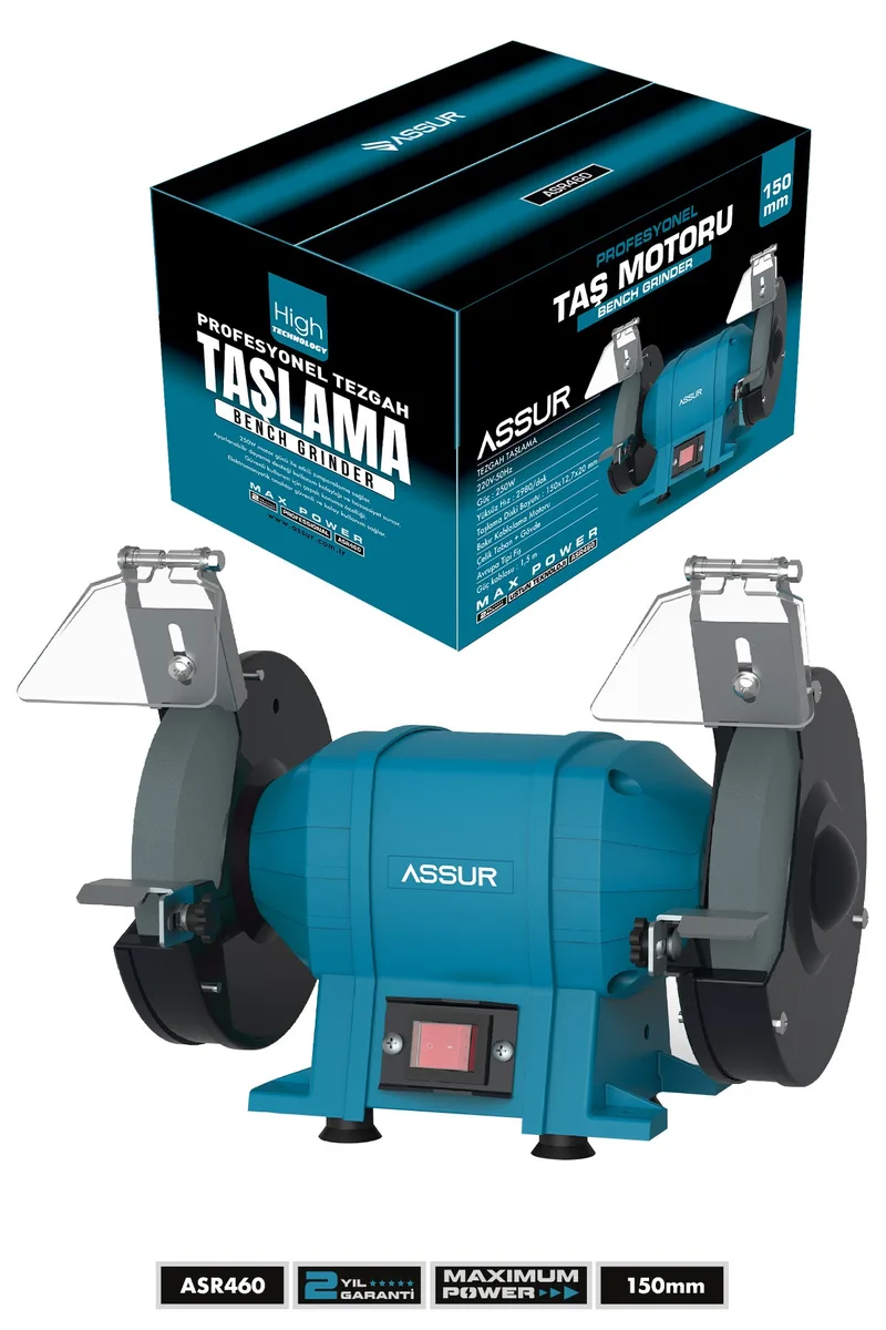 ASSUR 250W 150mm Disk Çapı Zımpara Balta Bıçak Bileme Makinesi Taş Motoru Tezgah Üstü Taşlama