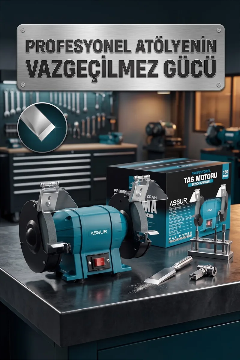 ASSUR 250W 150mm Disk Çapı Zımpara Balta Bıçak Bileme Makinesi Taş Motoru Tezgah Üstü Taşlama - Görsel 3