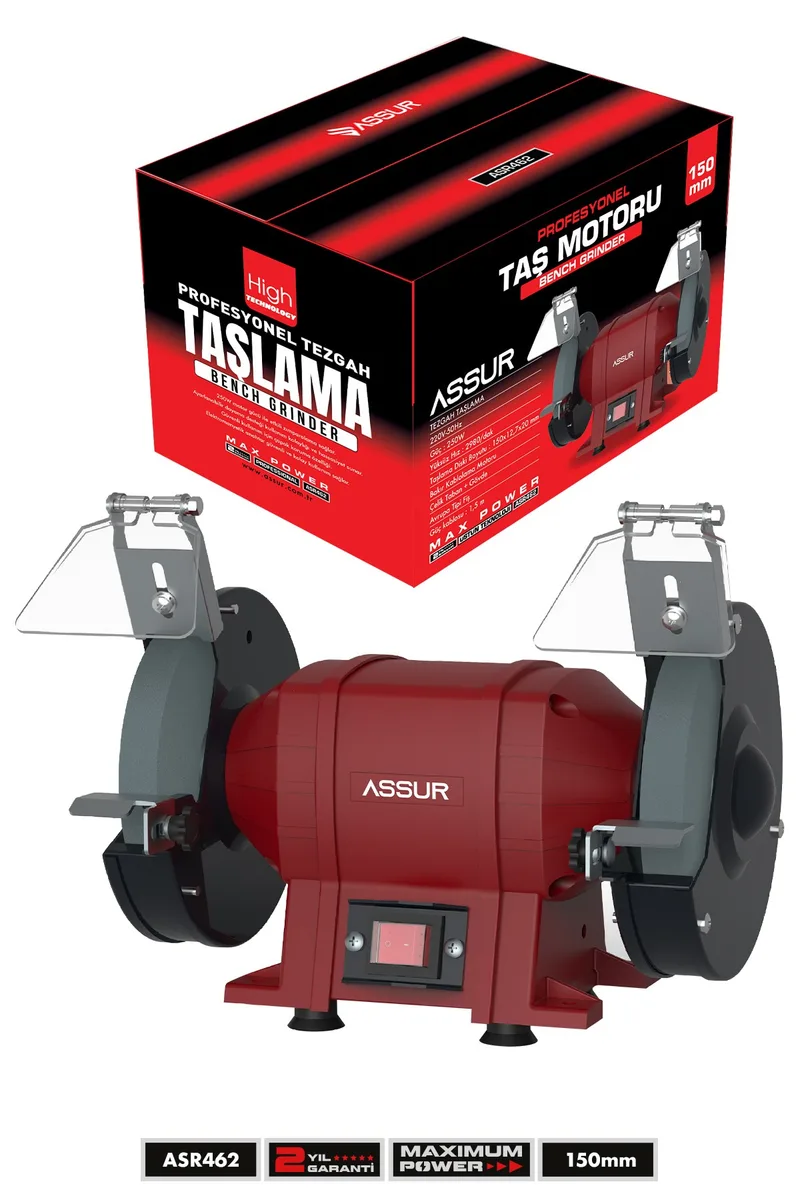 ASSUR 250W 150mm Disk Çapı Zımpara Balta Bıçak Bileme Makinesi Taş Motoru Tezgah Üstü Taşlama - Görsel 4