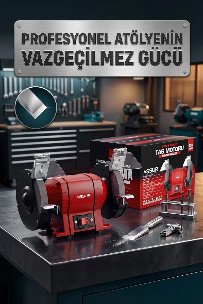 ASSUR 250W 150mm Disk Çapı Zımpara Balta Bıçak Bileme Makinesi Taş Motoru Tezgah Üstü Taşlama - Görsel 6