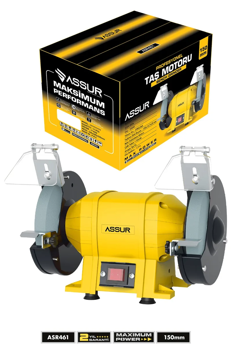 ASSUR 250W 150mm Disk Çapı Zımpara Balta Bıçak Bileme Makinesi Taş Motoru Tezgah Üstü Taşlama - Görsel 7