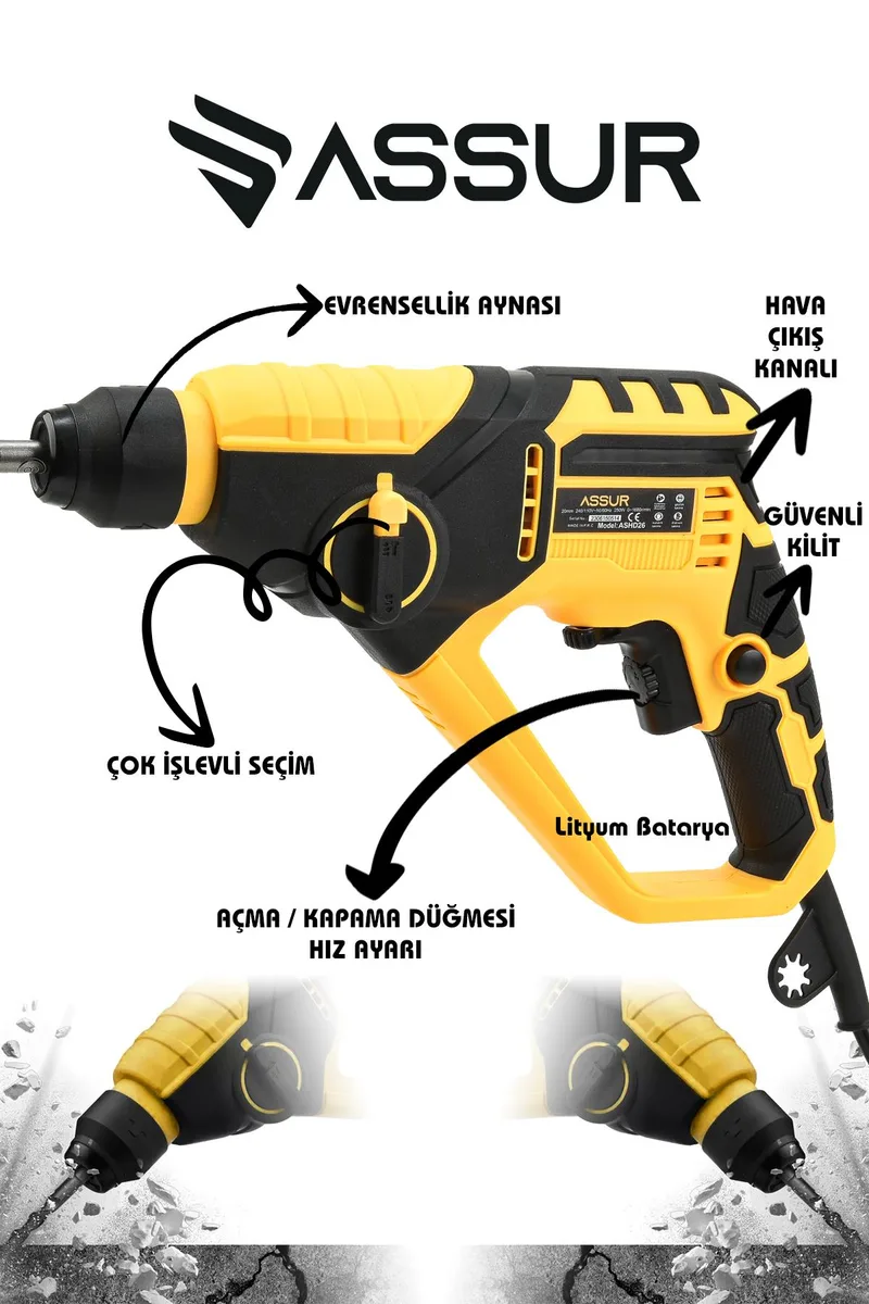 ASSUR 250W 2 Kademeli Bakır Sargılı Darbeli Kırıcı Delici Hilti - Görsel 6