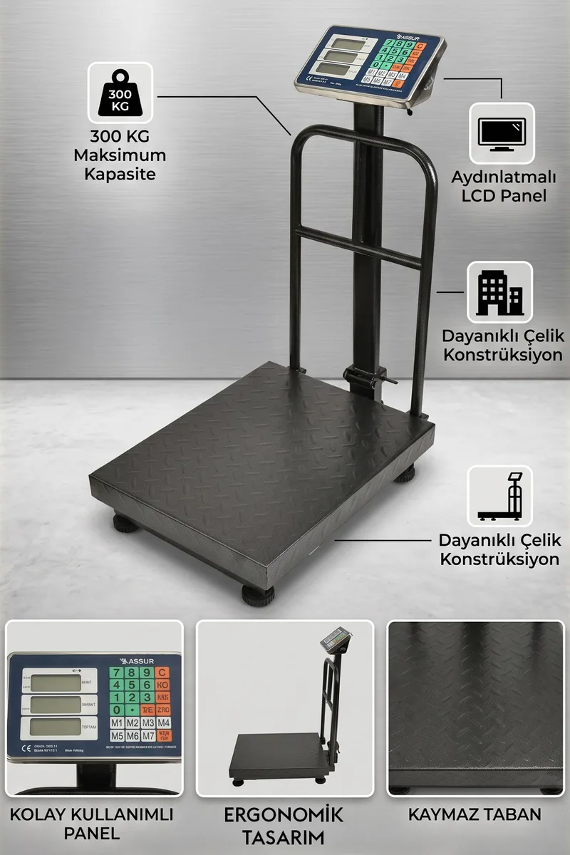 Assur 300 Kg Katlanabilir Dijital Platform Terazi - Yüksek Hassasiyetli Elektronik Kantar - Görsel 2
