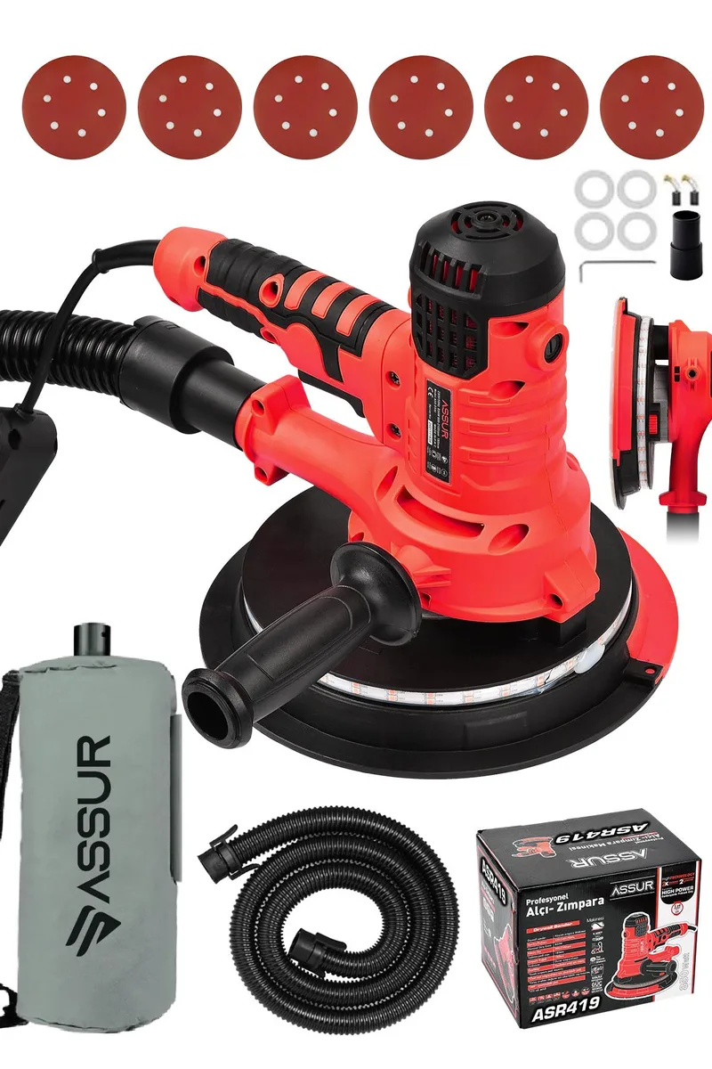 Assur 360'Ledli 850W Pro Alçıpan Zımpara Makinası Toz Emmeli - Görsel 5