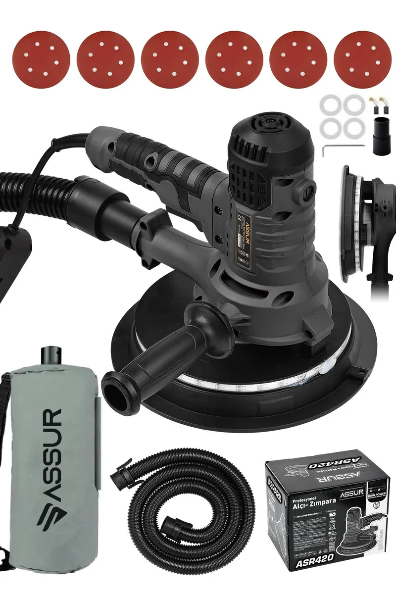 Assur 360'Ledli 850W Pro Alçıpan Zımpara Makinası Toz Emmeli - Görsel 8