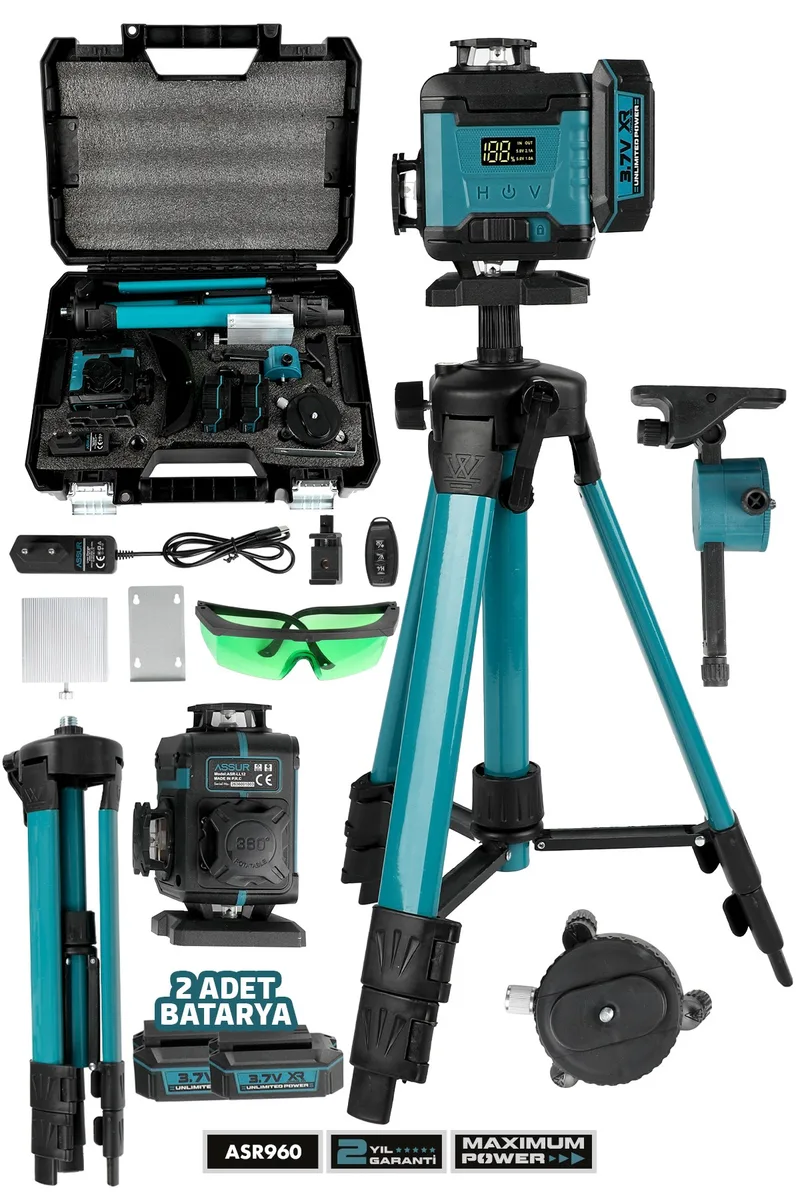 ASSUR 4.2V Çift Akülü 360 Derece 16 Köşe Otomatik Hizalama Tripod'lu Lazer Hizalama Cihazı