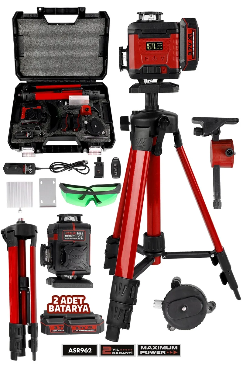 ASSUR 4.2V Çift Akülü 360 Derece 16 Köşe Otomatik Hizalama Tripod'lu Lazer Hizalama Cihazı - Görsel 4
