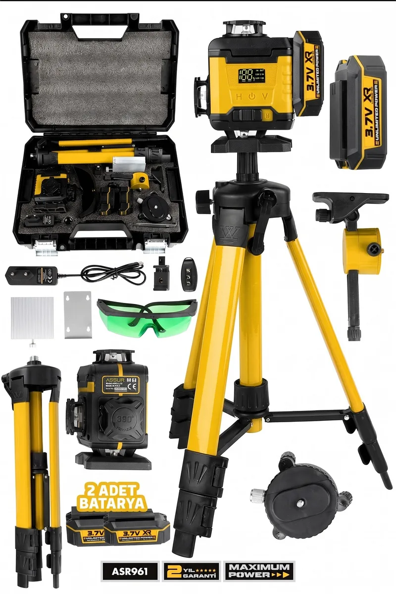 ASSUR 4.2V Çift Akülü 360 Derece 16 Köşe Otomatik Hizalama Tripod'lu Lazer Hizalama Cihazı - Görsel 7