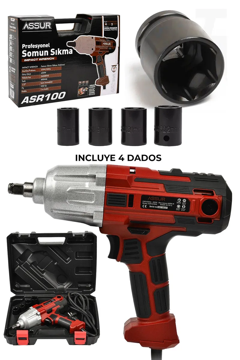 Assur 400 W Elektrikli Somun Sıkma Sökme Makinesi 400 NM Tork 1/2 Başlık