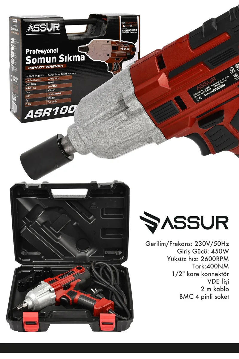 Assur 400 W Elektrikli Somun Sıkma Sökme Makinesi 400 NM Tork 1/2 Başlık - Görsel 3