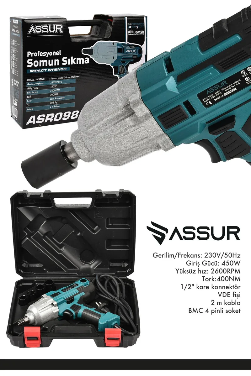 Assur 400 W Elektrikli Somun Sıkma Sökme Makinesi 400 NM Tork 1/2 Başlık - Görsel 6