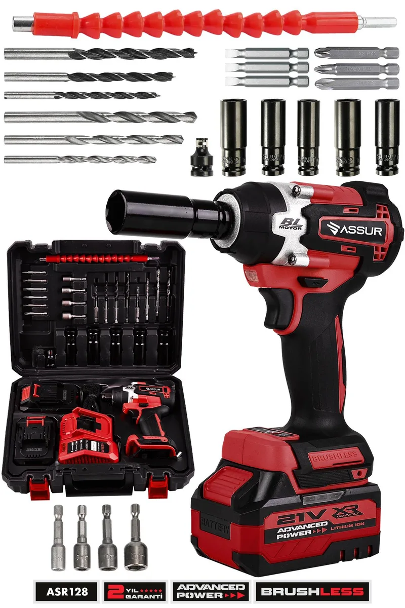 ASSUR 450 NM TORKLU 21V ÇİFT AKÜLÜ 10 PİLLİ KÖMÜRSÜZ 1/2 KIRMIZI SOMUN SIKMA SÖKME MAKİNESİ