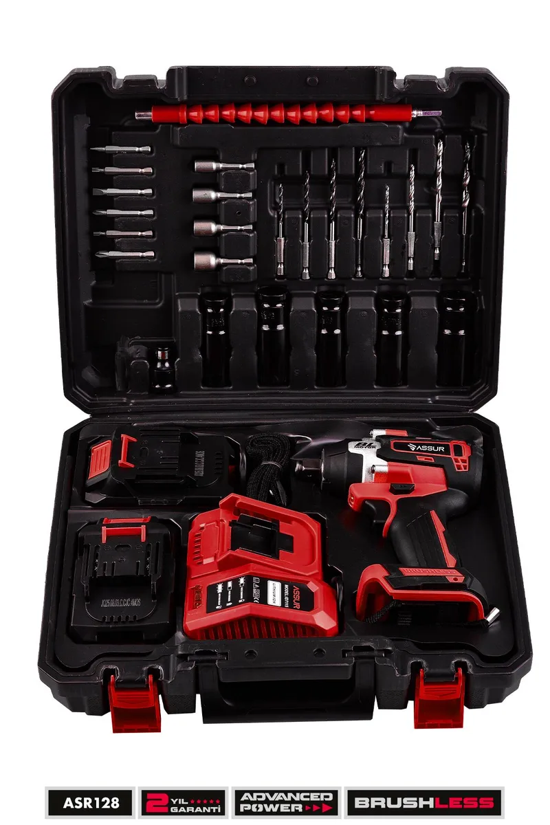 ASSUR 450 NM TORKLU 21V ÇİFT AKÜLÜ 10 PİLLİ KÖMÜRSÜZ 1/2 KIRMIZI SOMUN SIKMA SÖKME MAKİNESİ - Görsel 5