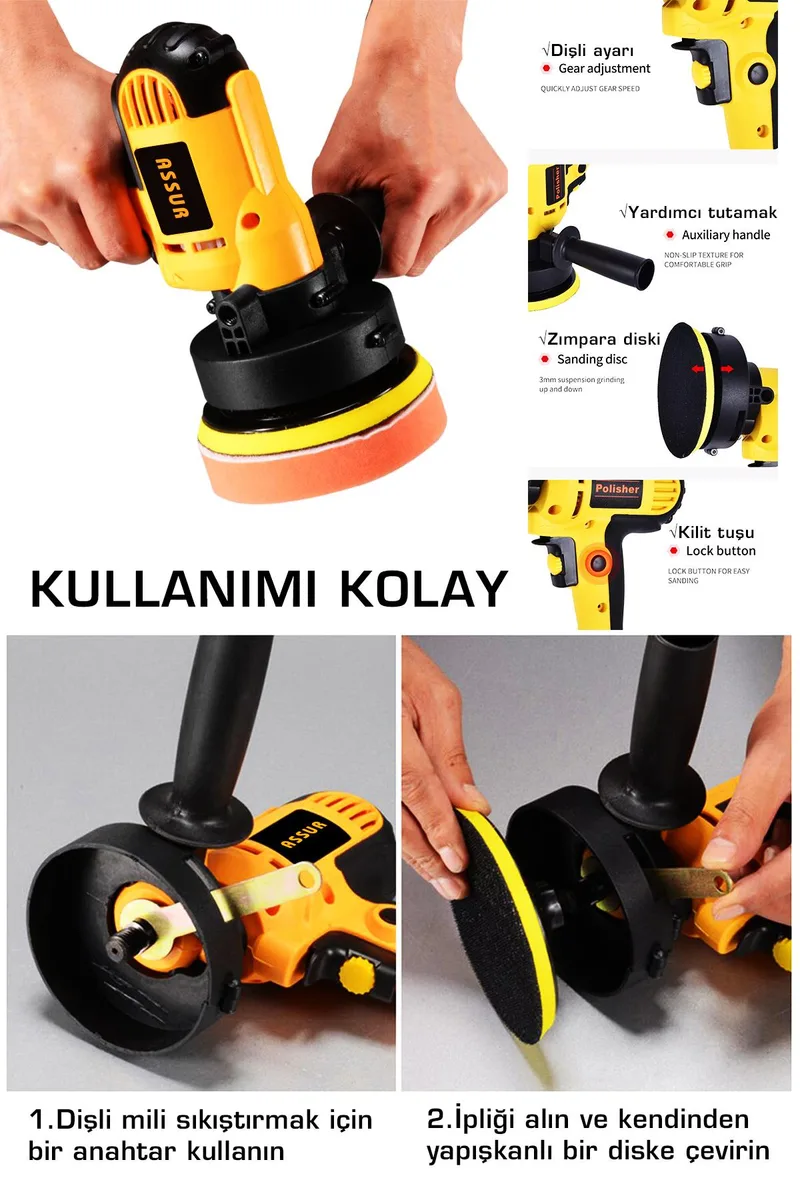 ASSUR 450W Elektrikli 125mm Disk Çapı Dikey Polisaj Zımpara Makinesi - Görsel 2