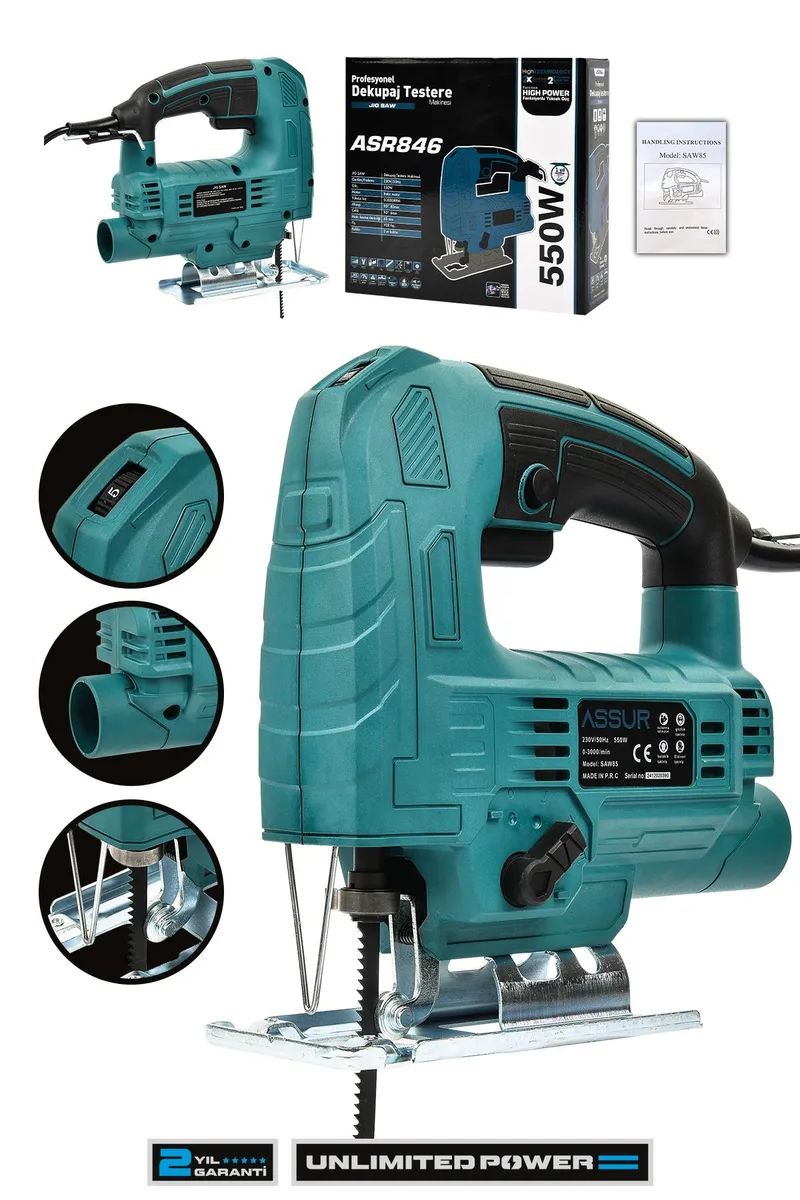 ASSUR 550W Profesyonel Devir Ayarlı Dekupaj Testere Makinesi