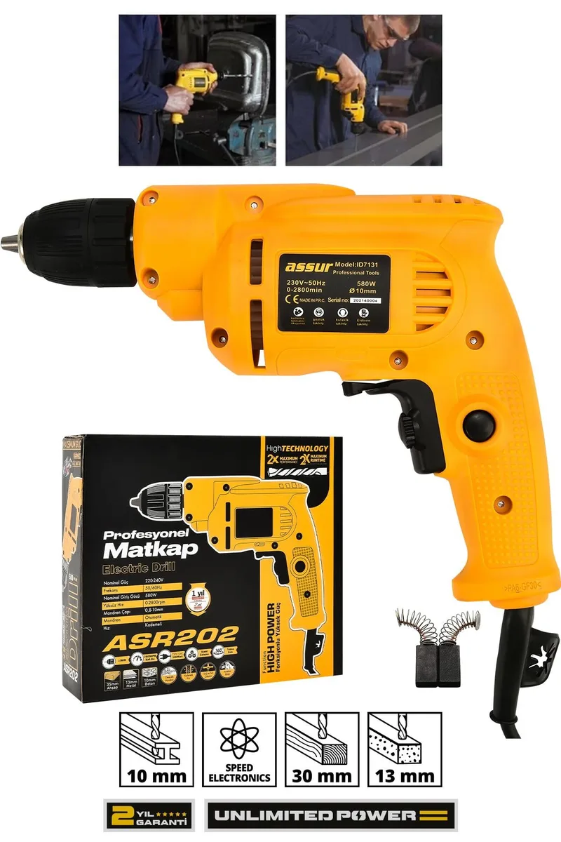 Assur 580W Metal Şanzıman 10mm Elektrikli Matkap - Görsel 4