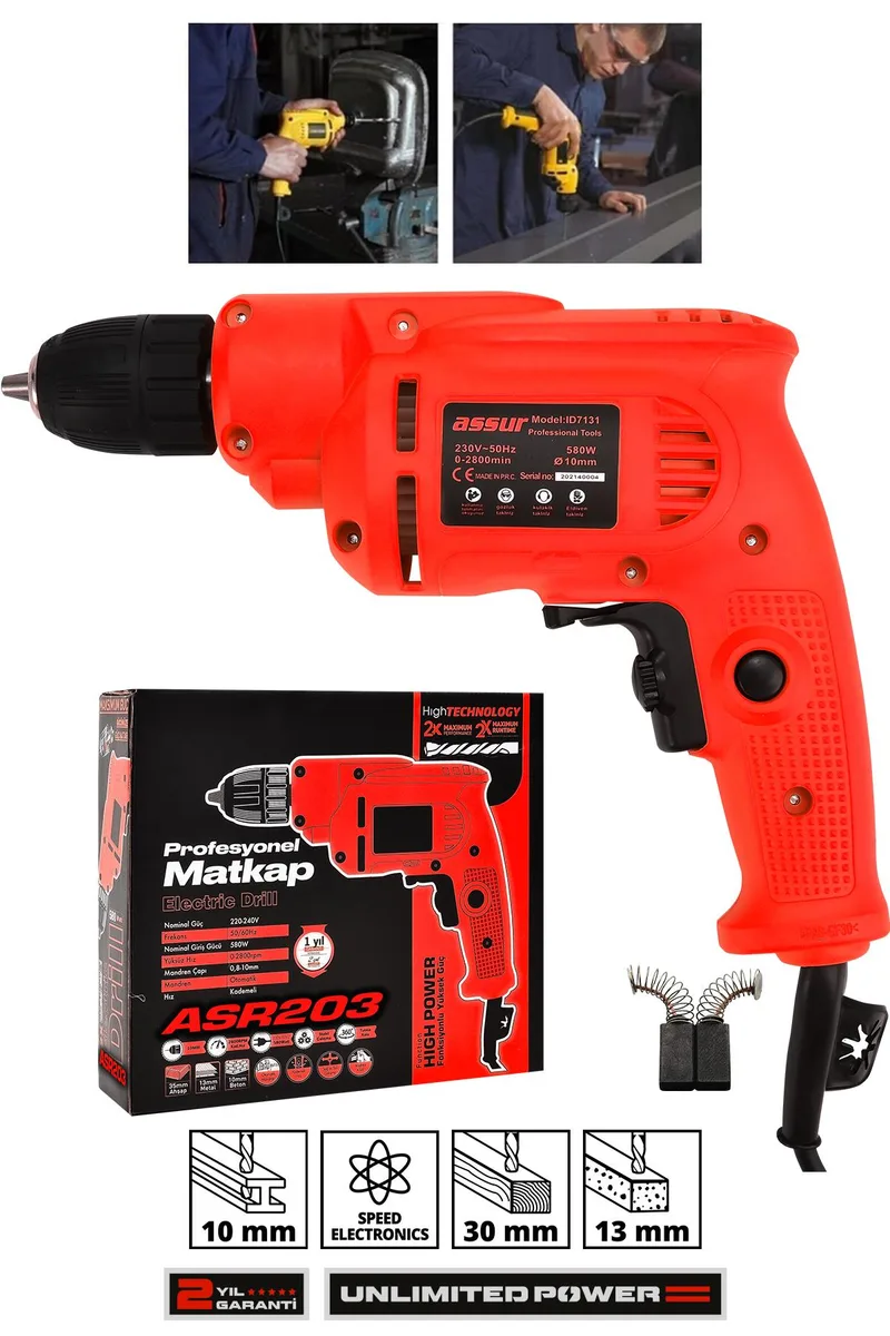 ASSUR 580W Metal Şanzıman 10mm Mandren Elektrikli Matkap - Görsel 3