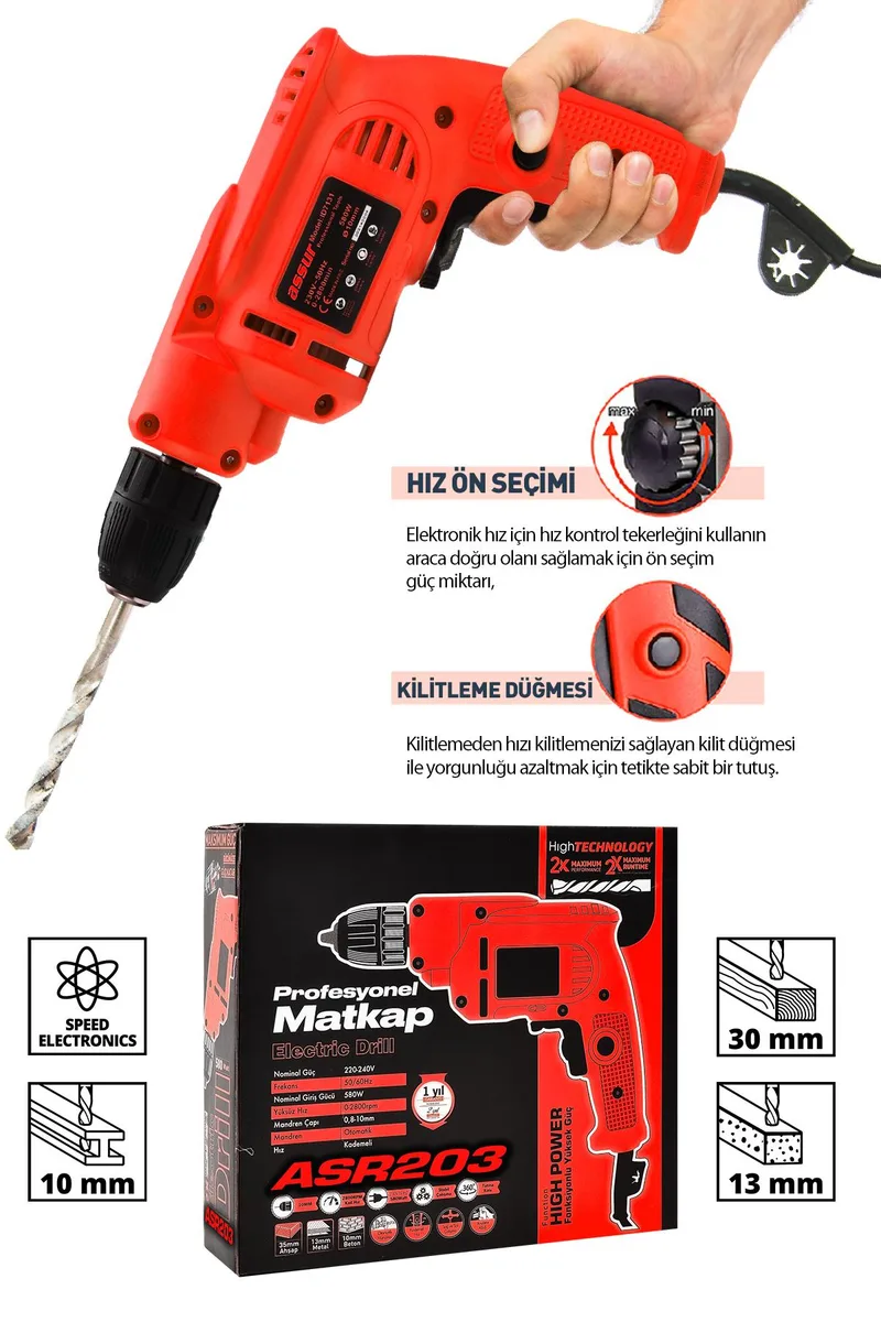 ASSUR 580W Metal Şanzıman 10mm Mandren Elektrikli Matkap - Görsel 4
