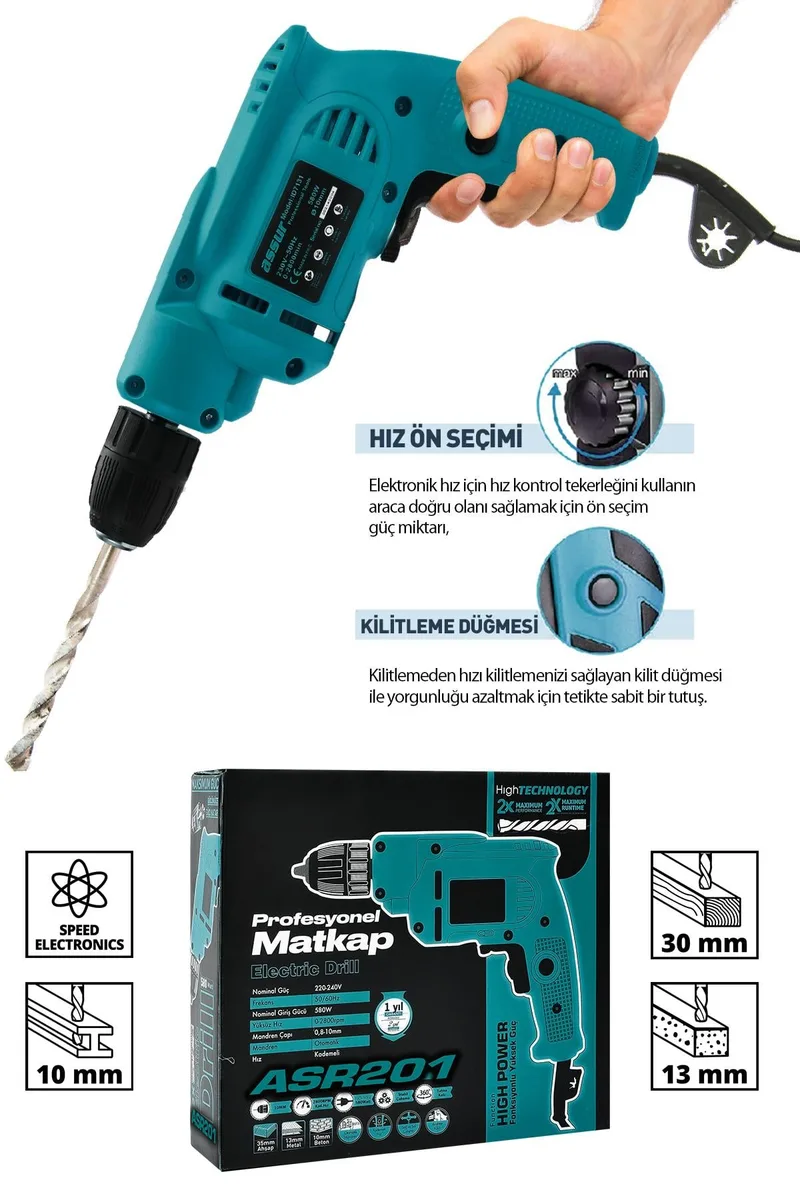 ASSUR 580W Metal Şanzıman 10mm Mandren Elektrikli Matkap - Görsel 6