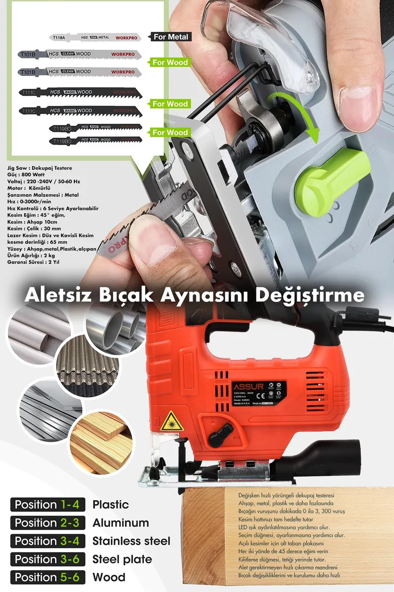 Assur 800 W Devir Ayarlı Dekupaj Testere Makinası - Görsel 7