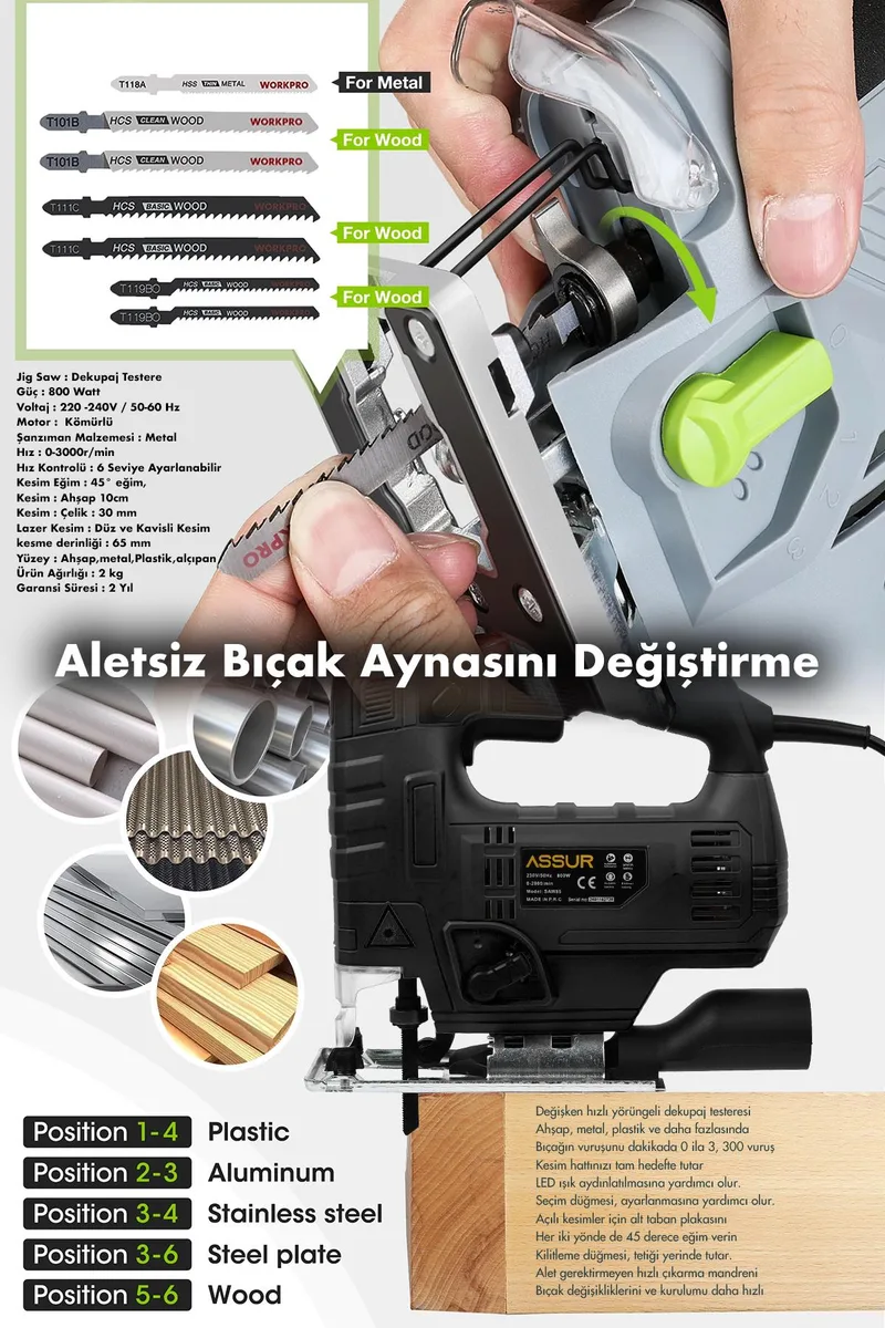ASSUR 800W Devir Ayarlı Dekupaj Testere Makinesi - Görsel 6
