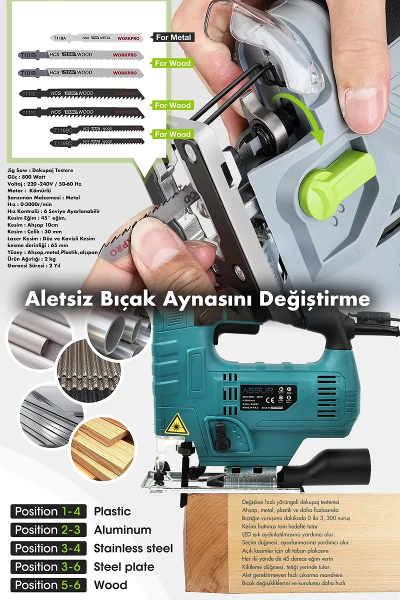 Assur 800W Devir Ayarlı Dekupaj Testere Makinesi - Görsel 4