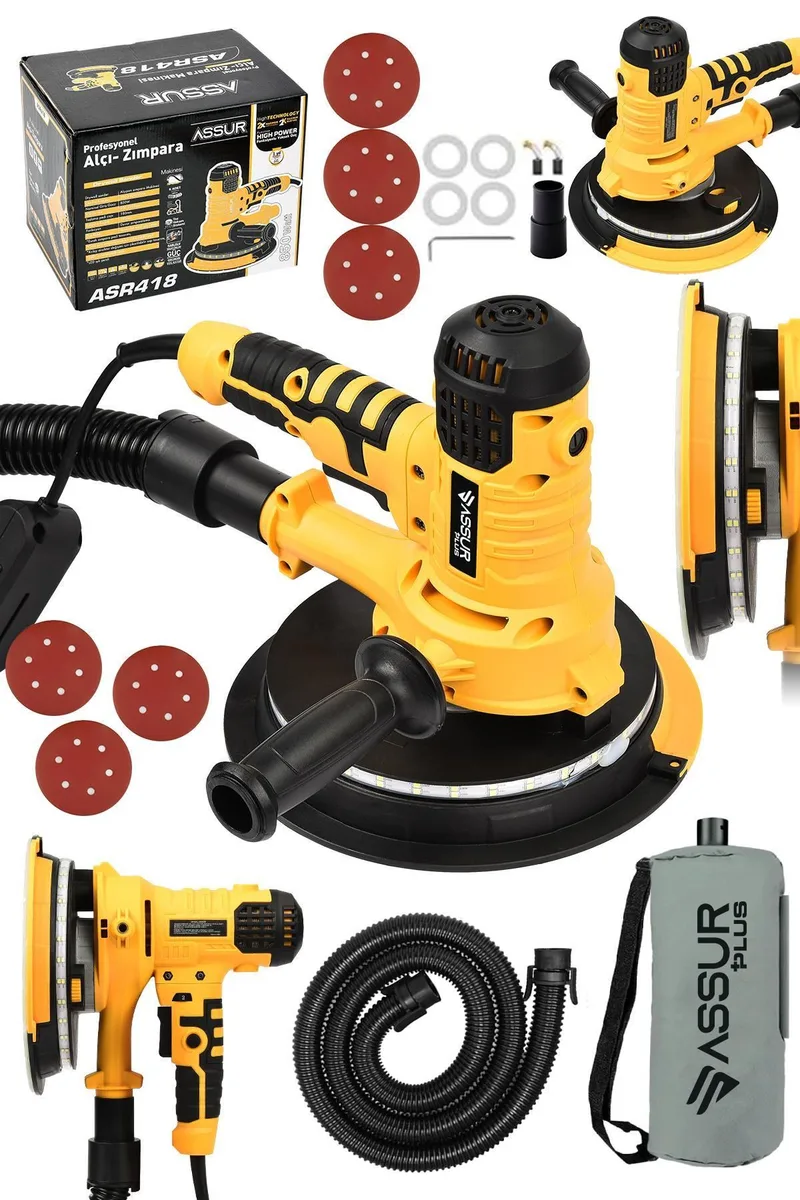 ASSUR 850W 360'Ledli Pro Alçıpan Zımpara Makinesi Toz Emmeli - Görsel 4