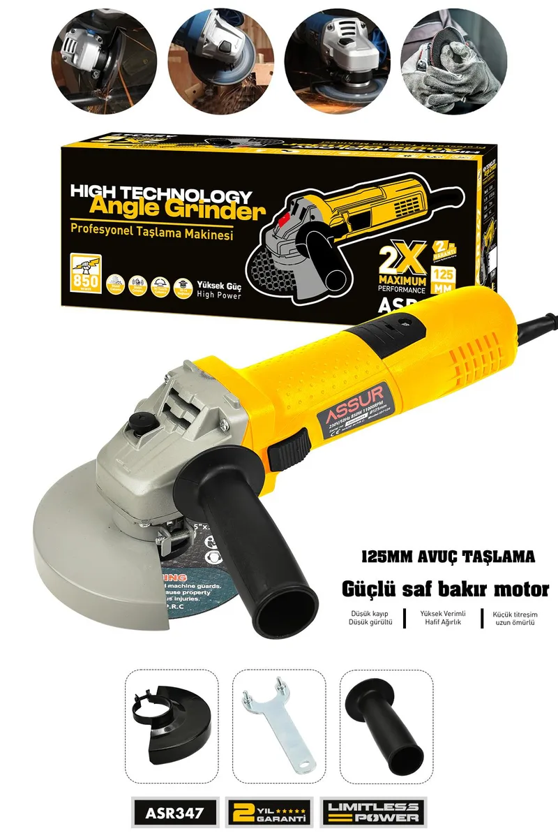 Assur 850W Avuç Taşlama Makinesi 125mm Bakır Sargılı Spiral - Görsel 2