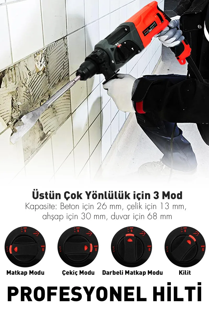 ASSUR 850W Darbeli Metal Şanzıman Kırıcı Delici Hilti Matkap - Görsel 8