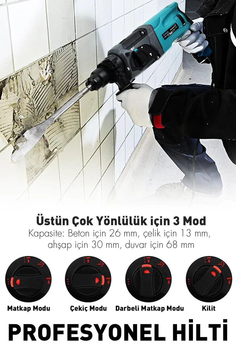 Assur 850W Darbeli Metal Şanzıman Kırıcı Delici Hilti Matkap - Görsel 3