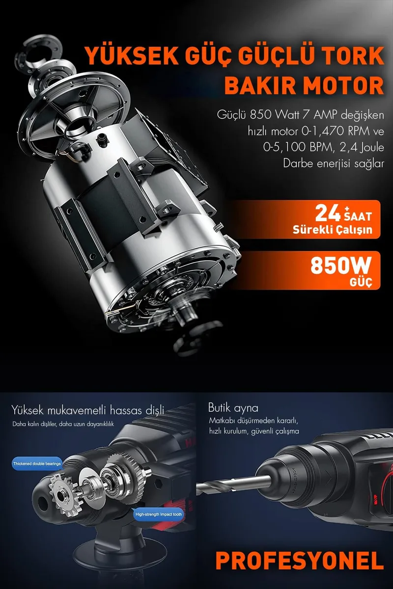 Assur 850W Darbeli Metal Şanzıman Kırıcı Delici Hilti Matkap - Görsel 4